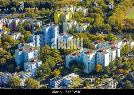 Vue aérienne, bâtiments élevés, domaine de Clarenberg, façades colorées, Hörde, Dortmund, région de la Ruhr, Rhénanie-du-Nord-Westphalie, Allemagne, DE, Europe, Banque D'Images