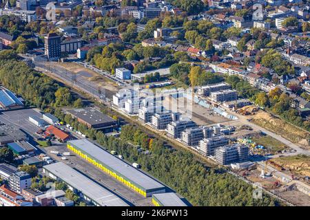 Vue aérienne, chantier de construction Kronprinzenviertel pour la nouvelle construction d'appartements, Am Wasserturm Südbahnhof, Westfendamm, Dortmund, Ruhr zone, Nord Banque D'Images