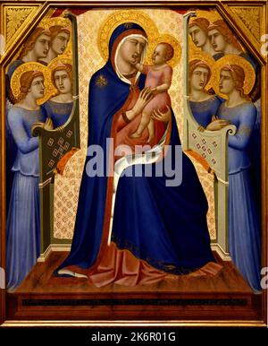 Madonna col Bambino fra otto angeli - Madonna et l'enfant ont fait un tour avec Angels 1340 par Pietro Lorenzetti,1280 - 1348, Florence, Italie. ( Gotic, retable, Provenance, Eglise de San Francesco à Pistoia ) Banque D'Images