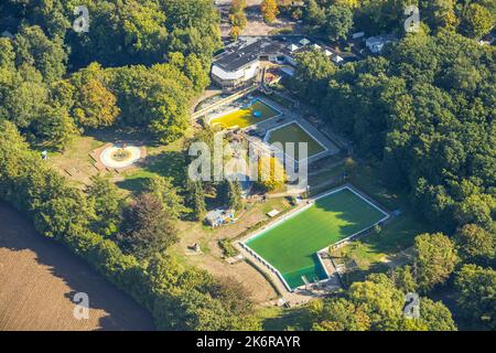 Vue aérienne, piscine extérieure de Schöne Flöte, chantier de construction, Holzwickede, région de la Ruhr, Rhénanie-du-Nord-Westphalie, Allemagne, Bathhouse, Station de baignade, Constru Banque D'Images