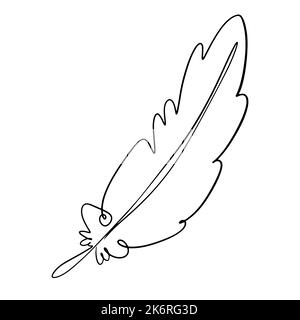 Logo en plume à lignes continues. Dessin vectoriel à la main élégante icône en forme de plume ligne simple Illustration de Vecteur
