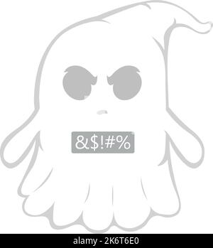 Illustration vectorielle d'un fantôme de dessin animé avec une expression en colère et un texte censuré d'insulte Illustration de Vecteur