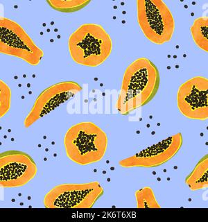 Motif papaye sans couture. Fond vectoriel avec tranches de fruits orange. Illustration de Vecteur