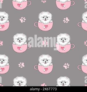 Motif sans couture avec joli chien pomeranian. Illustration vectorielle pour les enfants Illustration de Vecteur