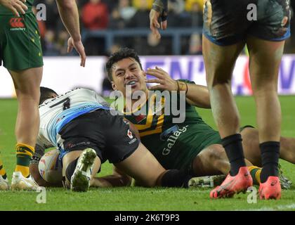 Australie et Fidji : coupe du monde de la Ligue de rugby Headingley, Leeds, West Yorkshire lors du match de groupe B de la coupe du monde de rugby 2021 entre l'Australie et les Fidji au stade Headingley, Leeds on 15 octobre 2022 . (Photo de Craig Cresswell/Alamy Live News) Banque D'Images