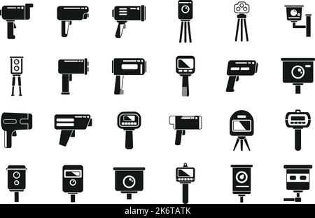 Les icônes de radar de vitesse définissent un vecteur simple. Alerte caméra. Périphérique numérique Illustration de Vecteur