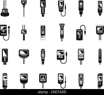 Les icônes du pH-mètre définissent un vecteur simple. Acide chimique. Appareil de mesure de biologie Illustration de Vecteur