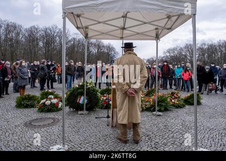 Allemagne, Berlin, 18. 03. 2021, commémoration de la Révolution de mars 1848, porte de Brandebourg, initiateur et présentateur Volker Schroeder Banque D'Images