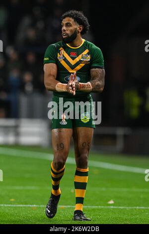 Josh Addo-Carr d'Australie pendant la coupe du monde de rugby 2021 match Australie contre Fidji au stade Headingley, Leeds, Royaume-Uni, 15th octobre 2022 (photo de Craig Thomas/News Images) dans, le 10/15/2022. (Photo de Craig Thomas/News Images/Sipa USA) crédit: SIPA USA/Alay Live News Banque D'Images