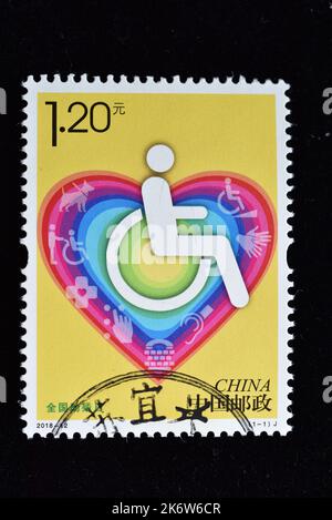 Chine - circa 2018 : timbres un imprimé en Chine montre 2018-12 Journée nationale pour les handicapés, vers 2018. Banque D'Images