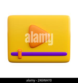 3d icône de lecture de vidéo avec barre de défilement. Lecture, diffusion de vidéos, médias sociaux ou concept multimédia. Rendu 3D isolé de haute qualité Banque D'Images