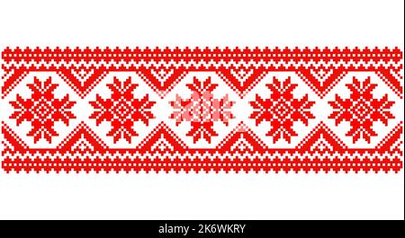 Bien brodée comme le vieux motif ethnique de point de croix fait main Ukraine. Déco serviette ukrainienne, rushnyk appelé, vecteur. Illustration de Vecteur