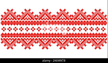 Bien brodée comme le vieux motif ethnique de point de croix fait main Ukraine. Déco serviette ukrainienne, rushnyk appelé, vecteur. Illustration de Vecteur