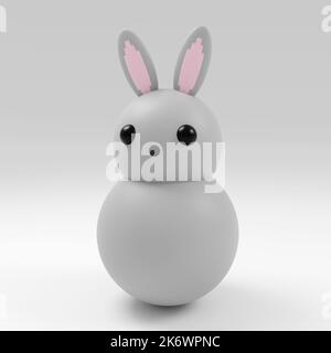 3D lapin gris rendu personnage de dessin animé sur fond bleu. Illustration de rendu 3D simple Banque D'Images