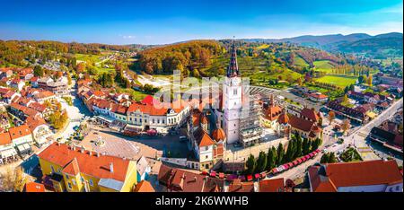 Marija Bistrica pèlerinage vue panoramique aérienne, région de Zagorje en Croatie Banque D'Images