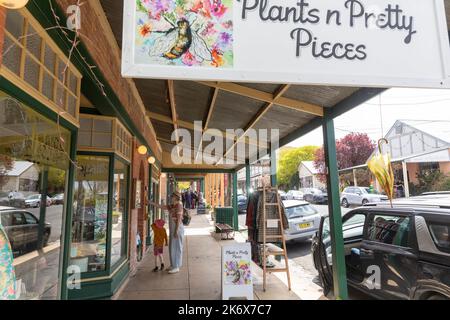 Village historique de Millthorpe dans le centre-ouest de la Nouvelle-Galles du Sud et magasins sur Pym Street, Nouvelle-Galles du Sud, Australie Banque D'Images