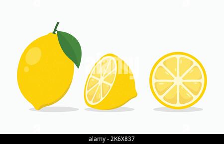 Illustration vectorielle de citron frais entier et en tranches Illustration de Vecteur