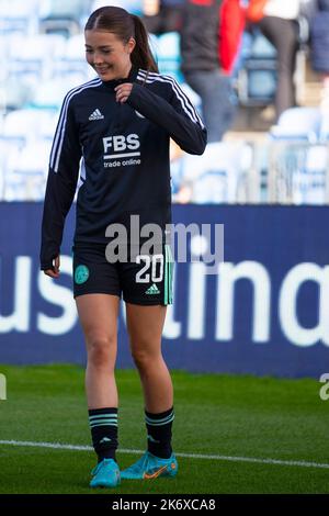 Manchester, Royaume-Uni. 15th octobre 2022. Missy Goodwin de Leicester City se réchauffe lors du match Barclays FA Women's Super League entre Manchester City et Leicester City au Academy Stadium, Manchester, le samedi 15th octobre 2022. (Crédit : Mike Morese | MI News) crédit : MI News & Sport /Alay Live News Banque D'Images