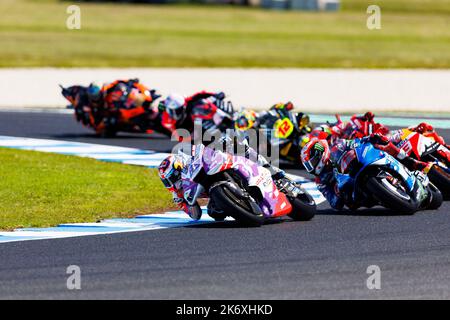 16th octobre 2022 ; circuit du Grand Prix de Phillip Island, Melbourne, Victoria, Australie: MotoGP d'Australie, jour de course: Pilote de course PRAMAC Jorge Martin pendant la course crédit: Action plus Sports Images/Alay Live News Banque D'Images