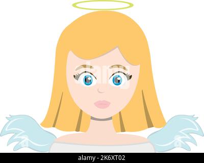 Illustration vectorielle d'un ange féminin, avec des cheveux blonds, des yeux bleus, des ailes et un halo sur sa tête Illustration de Vecteur