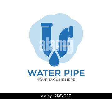 Tuyau en plastique utilisé sur le chantier de construction. Tuyau d'eau en PVC bleu dans le logo de stockage. Fuite et eau de projection. Vanne des conduites d'eau de l'industrie des métaux. Illustration de Vecteur