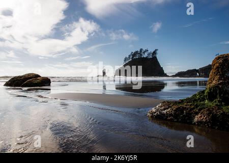 Célèbre plage de la Push de Twilight saga à Washington. Vue sur la côte avec rochers sur la plage de la Push Banque D'Images