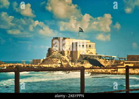 Césarée est un site magnifique, un parc national où les ruines antiques du port, les belles plages et les impressionnantes résidences modernes Banque D'Images