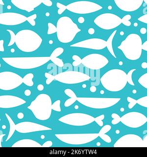 Blue School of Fish nage imprimé vectoriel sans couture. Océan ou vagues de mer, bandes courbes arrière-plan. Motif marin sans coutures pour l'été. Illustration de Vecteur