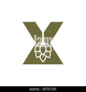 Modèle de vecteur d'icône de bière avec logo de brasserie lettre X initial Illustration de Vecteur