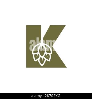 Modèle de vecteur lettre K initiale avec icône de bière Illustration de Vecteur