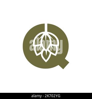 Modèle de vecteur d'icône de bière avec logo Q initial Illustration de Vecteur