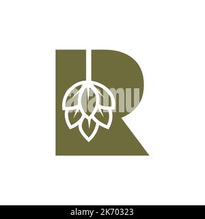 Modèle de vecteur d'icône de bière avec logo de bière de la lettre R initiale Illustration de Vecteur