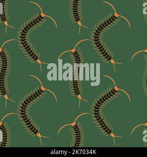 Crachoir noir Scolopendra isolé sur fond vert. Motif sans couture Giant Sentipede Animal Icon Illustration de Vecteur