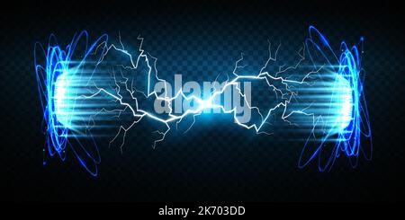 Portails magiques sur la scène de nuit. Hologrammes ronds bleus avec des rayons de lumière et des étincelles. Tunnel téléportuaire futuriste lumineux avec espace de copie sur noir Illustration de Vecteur