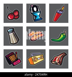 Ensemble de dessins animés rétro colorés Illustration de Vecteur