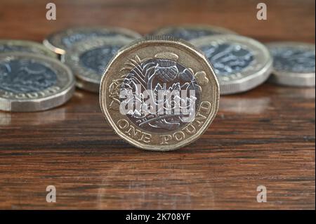 Gros plan d'une pièce de monnaie britannique de £1. Concept de richesse et d'argent Banque D'Images