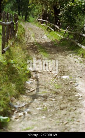 Bran, comté de Brasov, Roumanie, environ 1999. Route de campagne non pavée. Banque D'Images