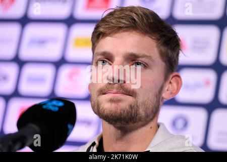 David Goffin belge photographié lors d'une conférence de presse au tournoi ATP européen Open de tennis, à Anvers, dimanche 16 octobre 2022. BELGA PHOTO LAURIE DIEFFEMBACQ Banque D'Images