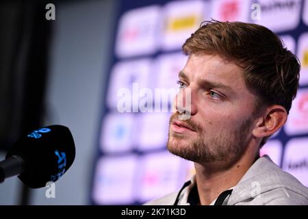 David Goffin belge photographié lors d'une conférence de presse au tournoi ATP européen Open de tennis, à Anvers, dimanche 16 octobre 2022. BELGA PHOTO LAURIE DIEFFEMBACQ Banque D'Images