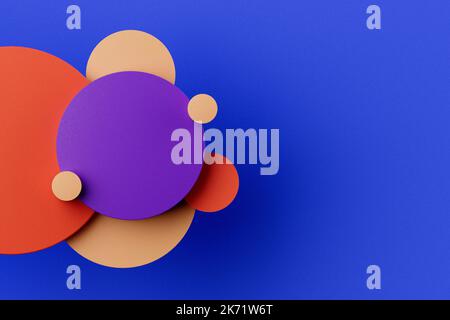 Les formes des cercles texturés colorés sur fond bleu 3D sont rendues. Banque D'Images