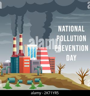 Journée nationale de prévention de la pollution avec illustration de l'environnement pollué Illustration de Vecteur