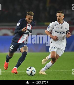 Naymar Jr du PSG lors de la Ligue 1 Uber Eats Match Paris Saint-Germain v Olympique de Marseille au stade du Parc des Princes sur 16 octobre 2022 à Paris, France. Photo de Christian Liewig/ABACAPRESS.COM Banque D'Images