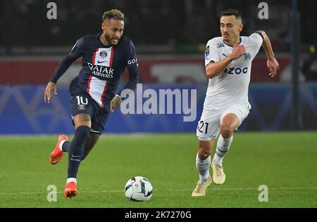 Naymar Jr du PSG lors de la Ligue 1 Uber Eats Match Paris Saint-Germain v Olympique de Marseille au stade du Parc des Princes sur 16 octobre 2022 à Paris, France. Photo de Christian Liewig/ABACAPRESS.COM Banque D'Images