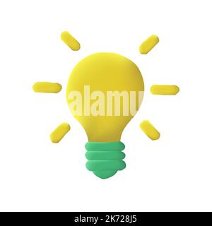 3D icône représentant un vecteur de dessin animé d'ampoule. Concept d'idée et de créativité. Penser, icône d'ampoule Illustration de Vecteur