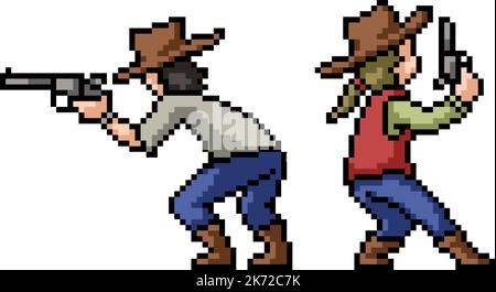 pixel art de couple cow-boy action Illustration de Vecteur