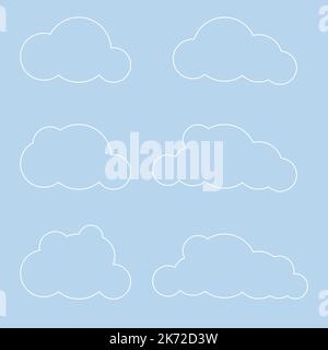 Blanc 3D nuages ensemble isolé sur un fond bleu. Rend doux rond dessin animé icône nuages moelleux dans le ciel bleu. vecteur de 3d formes géométriques Illustration de Vecteur