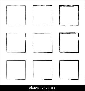 Grunge frames vector set. Cadre carré dessiné à la main. formes rectangulaires. Illustration de Vecteur