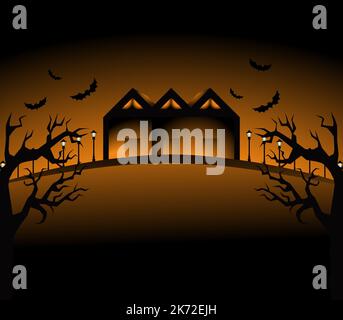 Effrayant horrible Halloween heureux sans couture motif Design arrière-plan Vector Bats Skull Spooky Pumpkin Banque D'Images