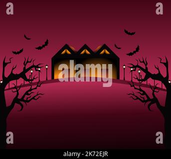 Effrayant horrible Halloween heureux sans couture motif Design arrière-plan Vector Bats Skull Spooky Pumpkin Banque D'Images