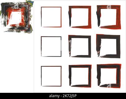 Jeu de carrés de grunge. bordures carrées noires. Ensemble de formes carrées de style grunge. Illustration de Vecteur